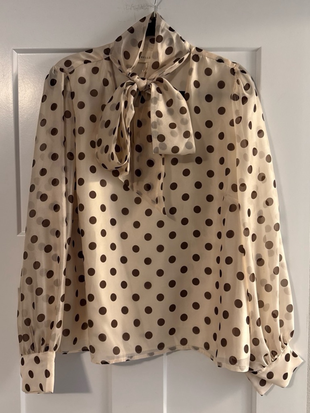 MELLODAY Cream Polka Dot Tie-Neck Blouse